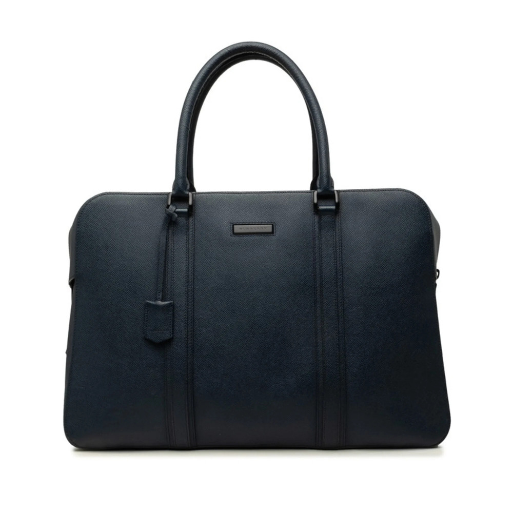 Burberry Large Capacity Briefcase Business Bag Navy Leather Men's BURBERRY